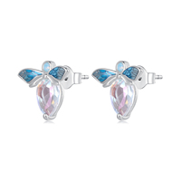 Boucles d'oreilles hiver abeille en cristal pour femme Style forêt frais 925 argent sterling boucles d'oreilles insectes bague ensemble de bijoux