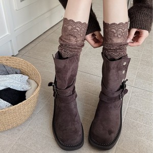 Calze da donna bianche a mezza gamba con effetto Maillard, in cotone, con bordo in pizzo alla moda, calze al ginocchio per <span class=keywords><strong>stivali</strong></span> - Product Image 3