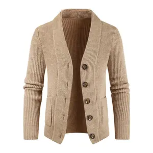 Men Sweater High-neck Knitted Cardigan Fit Warm Recycle Polyester Sweater