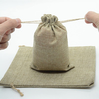 Grande Promotion, Petit Sac Cadeau Écologique en Lin, Jute et Toile de Jute, à Cordon, Avec Logo Personnalisé Imprimé et Corde de Chanvre