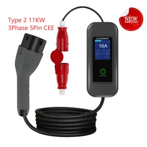 8A-16A Adjustable 11KW EV Charger 3 Phase Type 2 Electric Car Charging Cable with Silicone EV Connector