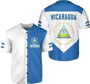Mavi nikaragua bayrağı tasarım beyzbol üniforma baskı talep üzerine nikaragua baskılı süblimasyon forması toptan erkekler spor formalar