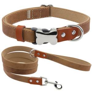 Creative Bone Buckle PU Leather <b>Dog</b> <b>Collar</b> Leash Set Wholesale Durable Adjustable Pet <b>Collar</b> Matching Leash for Multi Size <b>Dogs</b> - Product Image 4