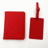 Étui de passeport et porte-étiquette de bagage en cuir PU rouge avec logo personnalisé, porte-documents de voyage