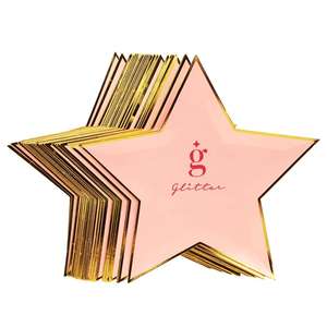 Assiettes en papier jetables compostables de luxe en gros, forme étoile, dorées, roses, finition brillante/mate, personnalisables pour biscuits et salades - Product Image 2