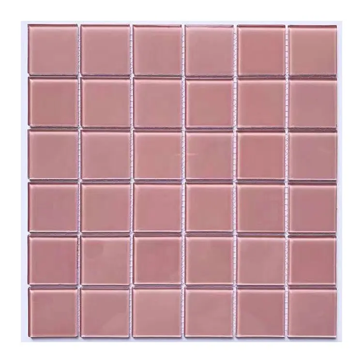 Pink green color square glass mosaic tile for pool or kitchen wall decor