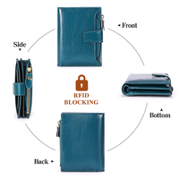 Dompet wanita kulit Pu tas tangan RFID pendek tahan air mewah bergaya Vintage trendi Dompet lilin minyak Logo kustom