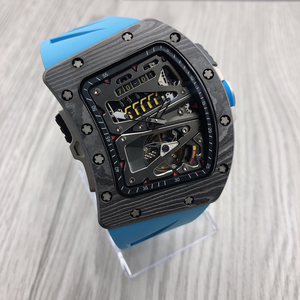 Montre homme tendance en fibre de carbone, forme tonneau, calendrier, multifonction, automatique, mécanique, pour cadeau d'affaires - Product Image 1