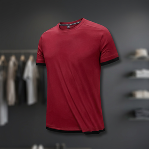 Men's Red Crew Neck Short Sleeve Moisture Wicking <b>Polyester</b> <b>T</b>-<b>Shirt</b> Regular Fit Solid Color All Seasons Sport <b>Shirt</b> - Product Image 2
