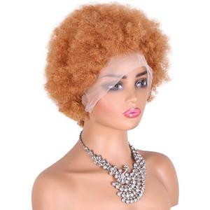 <span class=keywords><strong>Precio</strong></span> al por mayor: Pelucas frontales de encaje sin pegamento, cabello brasileño, rizos afro cortos, rizado natural, gorra grande HD, hechas a máquina con cabello humano. - Product Image 2