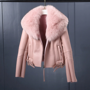 New Women's Fashion Long Sleeved <b>Fur</b>-Collar Breathable Slimmed-Warmed Pu <b>Leather</b> Cotton <b>Coats</b> - Product Image 1