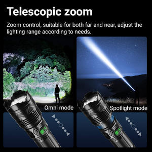 Lampe torche LED rechargeable par USB, ultra-lumineuse, zoom réglable avec affichage numérique de la puissance, torche tactique étanche pour le camping - Product Image 5