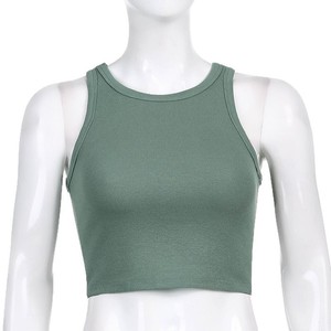 Top Corto Blanco Acanalado para Mujer, Sin Mangas, Ajustado, Estilo Yoga, Primavera 2024, Talla SML, Algodón - Product Image 5