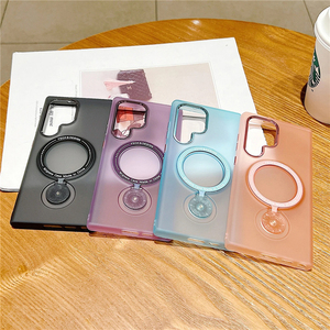 Magnetische Oplaadstandaard Houder Case Voor Samsung S23 Ultra S22 Plus Matte Doorschijnende 360 Beugel Zachte Acryl Cover - Product Image 3