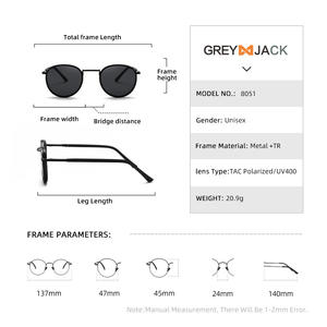 Lunettes de soleil rondes Greyjack pour hommes, monture en métal, verres polarisés UV400 TAC, couleur noire, style rétro - Product Image 5