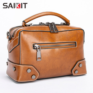 2019 Nieuwe Mode Dames Schouder Hand Tassen Voor Vrouw Echt Lederen Tassen Klinknagel Retro Handtassen - Product Image 3