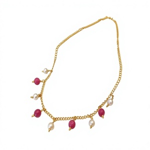 Cadena elegante de perlas y cuentas de latón chapado en oro de primera calidad para niñas, colección para fiestas. - Product Image 2