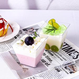 YOUBET Plastic Dessert Cups 8oz Clear Square Cups Mini Appetizer Cup Tasting Spoons <strong>Pudding</strong> Fruit Yogurt <strong>Parfait</strong> - Product Image 6
