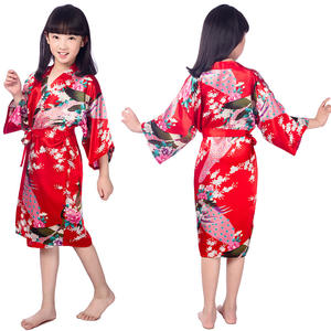Kimono en satin à imprimé floral de créateur, ensemble de peignoirs pour enfants, pyjamas, vêtements de nuit pour filles pour l'été, vente en gros - Product Image 4