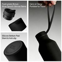 Bouteille d'eau sport portable noire mate avec paille, en acier inoxydable 304, isotherme, pour voyage et bureau, anti-fuite, sans BPA, 12-24