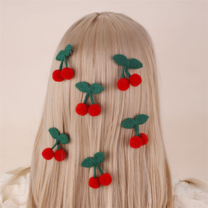 Venta caliente coreano cereza mariposa pinzas para el cabello mujeres niñas niños hilo de lana cereza horquilla Accesorios - Product Image 2