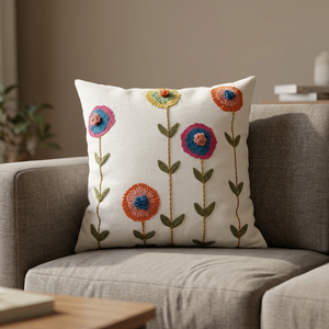 Funda de Cojín Cuadrada de Lino y Algodón, Estilo Nórdico, Diseño de Flores Bordadas Coloridas, Funda de Almohada Decorativa - Product Image 3