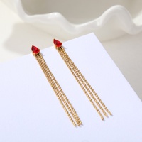 Anting Tusuk Tetesan Air Berlapis Emas PVD18K Anti Air dari Baja Tahan Karat dengan Zirkon dan Rumbai.