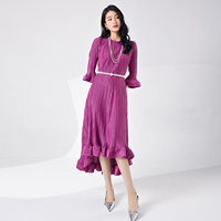 Haute qualité femmes élégantes grande taille tenue décontractée plissée mode Style ample irrégulière à volants Stretch confort Empire été