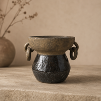 Vase en céramique Wabi Sabi, style rustique, marron caramel, deux tons, avec anse décorative, pour la décoration intérieure d'hôtels et de villas