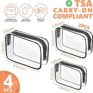 工作化妆套件旅行化妆袋拉链TSA认可组织者聚氯乙烯化妆品机场航空公司合规透明洗漱包 - Product Image 2