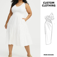 OEM/ODM 2026 Robe longue blanche sans manches à col en V, à volants, avec poches, style bohème, taille naturelle, moderne et simple, pour femme grande taille, écologique