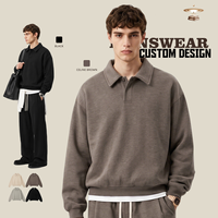 Pull-over Homme Col Polo à Boutons 320G Personnalisé avec Logo et Marque Privée, Coupe Ample Printemps-Automne – Vente en Gros