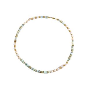 High-End <b>Titanium</b> Steel Pearl Necklace with Turquoise 18K Gold Plated Ins Style Stainless Steel Beads <b>Chain</b> for Collarbone - Product Image 5