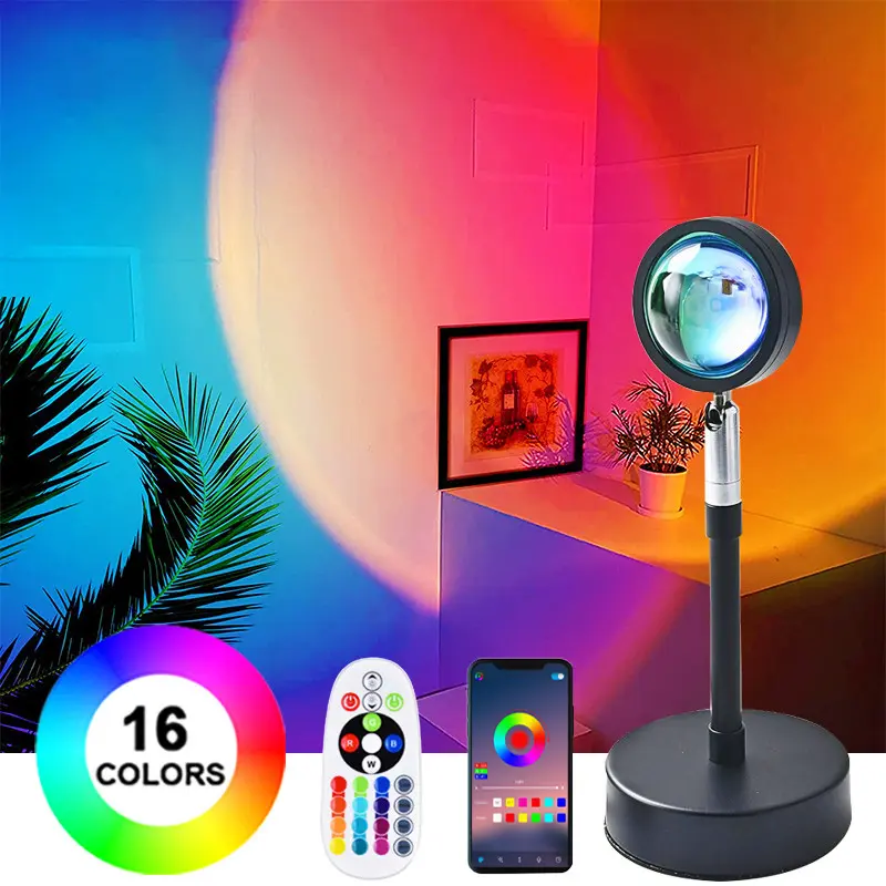 Sunset Lamp Projector RGB 16 Colors APP Remote Control Atmosphere Projection Led Sunset Projector Lamp For Home Bedroom Shop Background Decoration