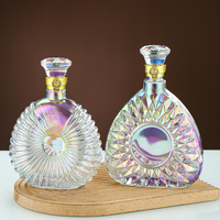Bouteille en verre vide de luxe 500ml 700ml 750ml avec placage fluorescent, sérigraphie claire/ambre et finition flash pour Brandy, Tequila, Whisky