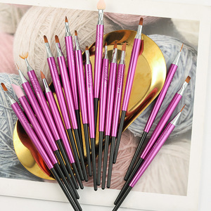 Kit de pinceaux pour nail art UV, manche métallique plat, poils en nylon, pour points, peinture, liner, manucure, salon, décoration des ongles - Product Image 1