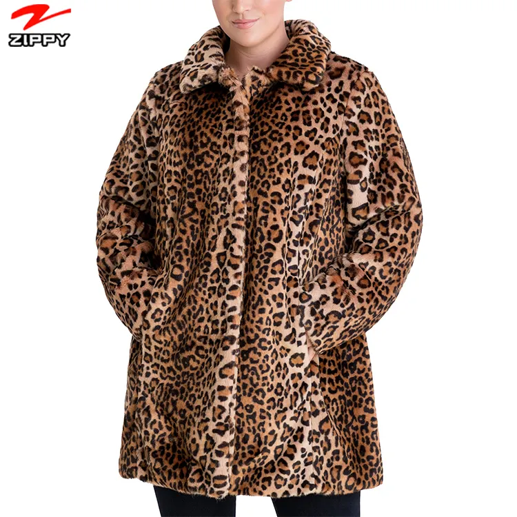新しいデザインの冬の女性の女性のヒョウ柄のウールトレンチプラスサイズのコート