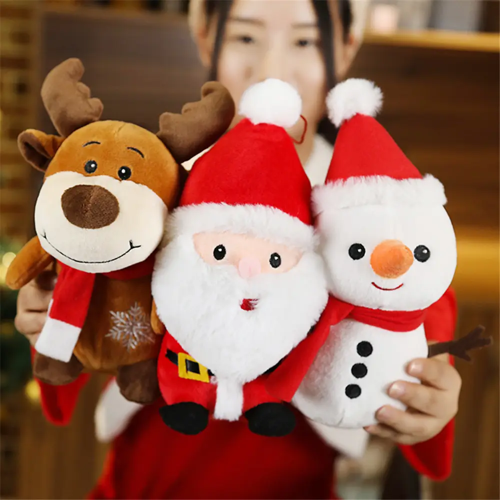 Mainan boneka bantal, mainan rusa Natal Santa Claus, boneka hewan lembut, mainan boneka bantal untuk hadiah Tahun Baru 2024