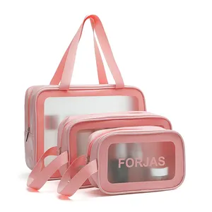 Custom Transparent PU Wash Bag Set Makeup Organizer Bag Large Capacity Ladies Waterproof Travel Make Up Storage Toiletry Bags