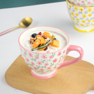 Tasses à petit-déjeuner florales en gros, tasses en céramique sous glaçure, tasses en céramique japonaise, résistantes aux hautes températures, exquises - Product Image 1