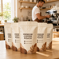 Sac à café à fond plat imprimé sur mesure avec valve de dégazage et fermeture éclair refermable, pochette d'emballage pour café