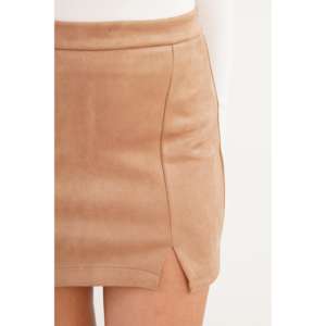 Minifalda de gamuza sintética de cintura alta para mujer con abertura - Product Image 1