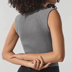 Débardeurs en coton tricoté respirant de haute qualité pour femmes, col montant, imprimé numérique, broderie, séchage rapide, écologiques - Product Image 6