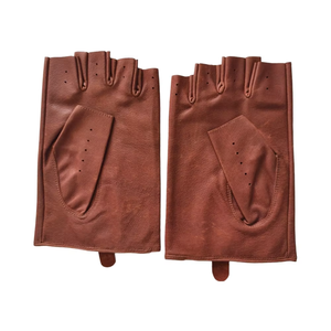 Açık spor sürüş sürme antika moda pu kaymaz çizgisiz yarım parmak anilin hakiki deri eldiven erkekler için - Product Image 5