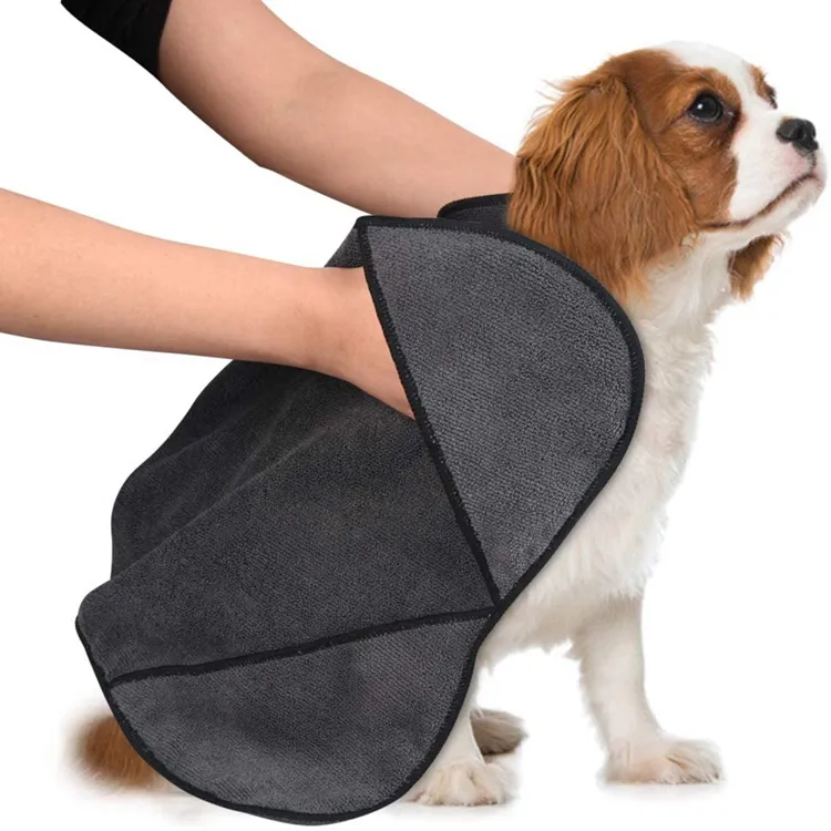 Toalha de microfibra para cachorros, toalha com bolsos, toalha de microfibra com absorção forte, secagem rápida, para cães