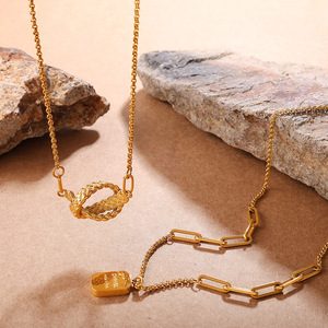 Collier minimaliste en acier inoxydable plaqué or avec pendentif boule, chaîne serpent 95cm+5cm, unisexe, à porter au quotidien - Product Image 2