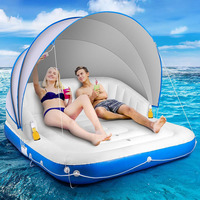 Isla Flotante Inflable de PVC con Toldo Removible, para Lago o Piscina, para Entretenimiento Acuático