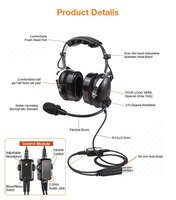 Casque d'aviation supra-auriculaire à réduction de bruit ENC, coussinets d'oreille en gel confortables pour les pilotes d'avions généraux et l'entraînement au vol