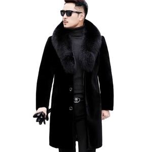 Manteau en cuir et <span class=keywords><strong>fourrure</strong></span> pour <span class=keywords><strong>homme</strong></span>, mi-long, en fausse <span class=keywords><strong>fourrure</strong></span> de vison, doublé de polaire, rembourré, chaud, pour hommes d'âge moyen et âgés - Product Image 1