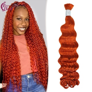 FH Venta al por Mayor # Extensiones de Cabello Virgen Brasileño Remy de Grado 350, Color Naranja Jengibre, Ondulado Profundo, Sin Trama, para Trenzas - Product Image 1
